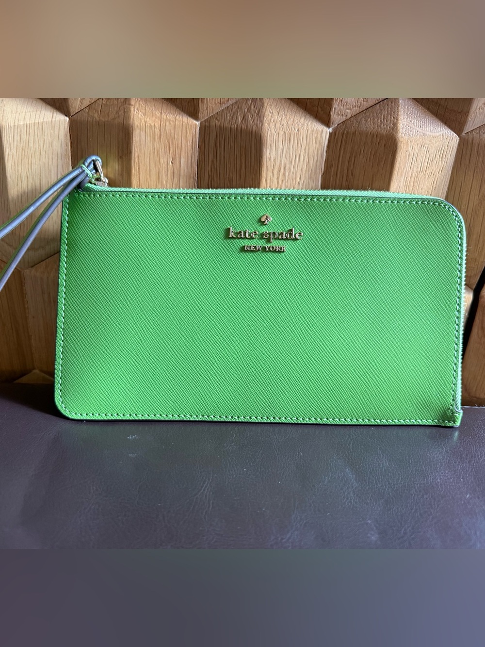 Kate Spade Bright Green Wristlet with Gold Accent